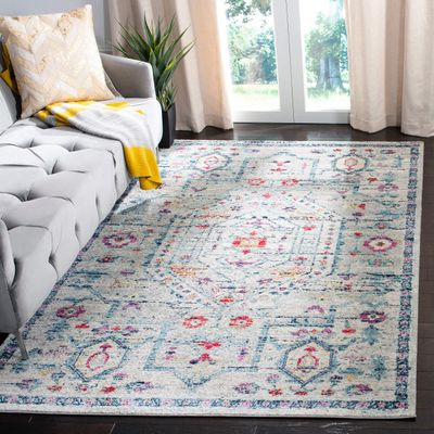 SAFAVIEH Area Rug 8x10 - Madison Collection - Large - Light Grey & Fuchsia, Oriental Boho Chic Distressed Design, Non-Shedding & Easy Cleaning, Ideal for Living Room, Bedroom, Dining Space (MAD928R)