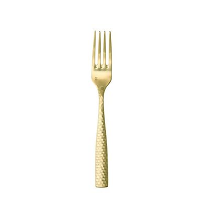 Fortessa Lucca Faceted 18/10 Stainless Steel Flatware, Salad/Dessert Fork, 7", Set of 12, Brushed Gold