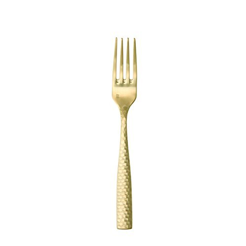 Fortessa Lucca Faceted 18/10 Stainless Steel Flatware, Salad/Dessert Fork, 7", Set of 12, Brushed Gold