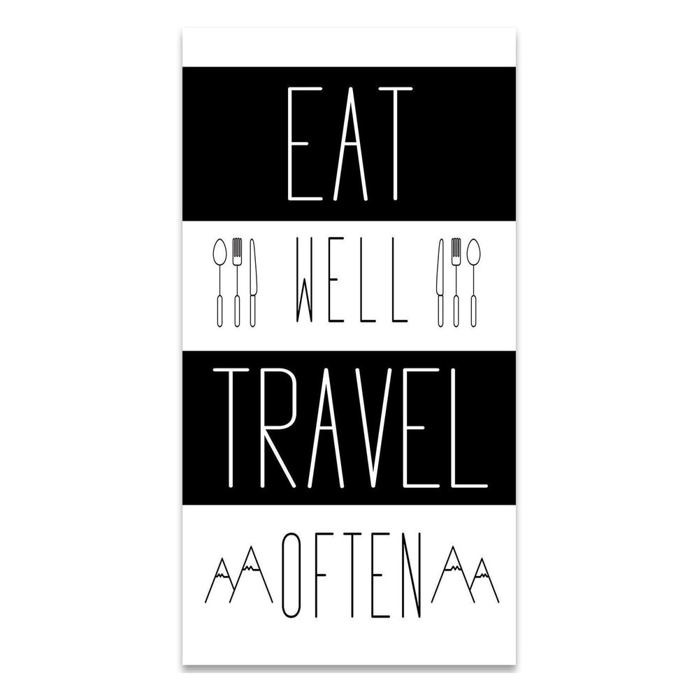 Eat Well Travel Often Inspirational Quote Wall Art Poster, Modern Black and White Decor for Home, Office, Kitchen, or Bedroom, 11x14 Unframed Typography Art Print