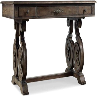 Beaumont Lane Writing Home Office Desk, Walnut Brown Finish, 66 in Wide Hardwood Solids with Veneers, Drop-Front Center Drawer, Multiple Storage Drawers, Durable Design for Office or Study Room