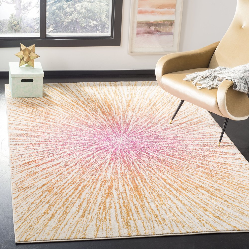 SAFAVIEH Evoke Collection 5'1" x 7'6" Fuchsia/Cream EVK228R Abstract Burst Non-Shedding Living Room Bedroom Area Rug