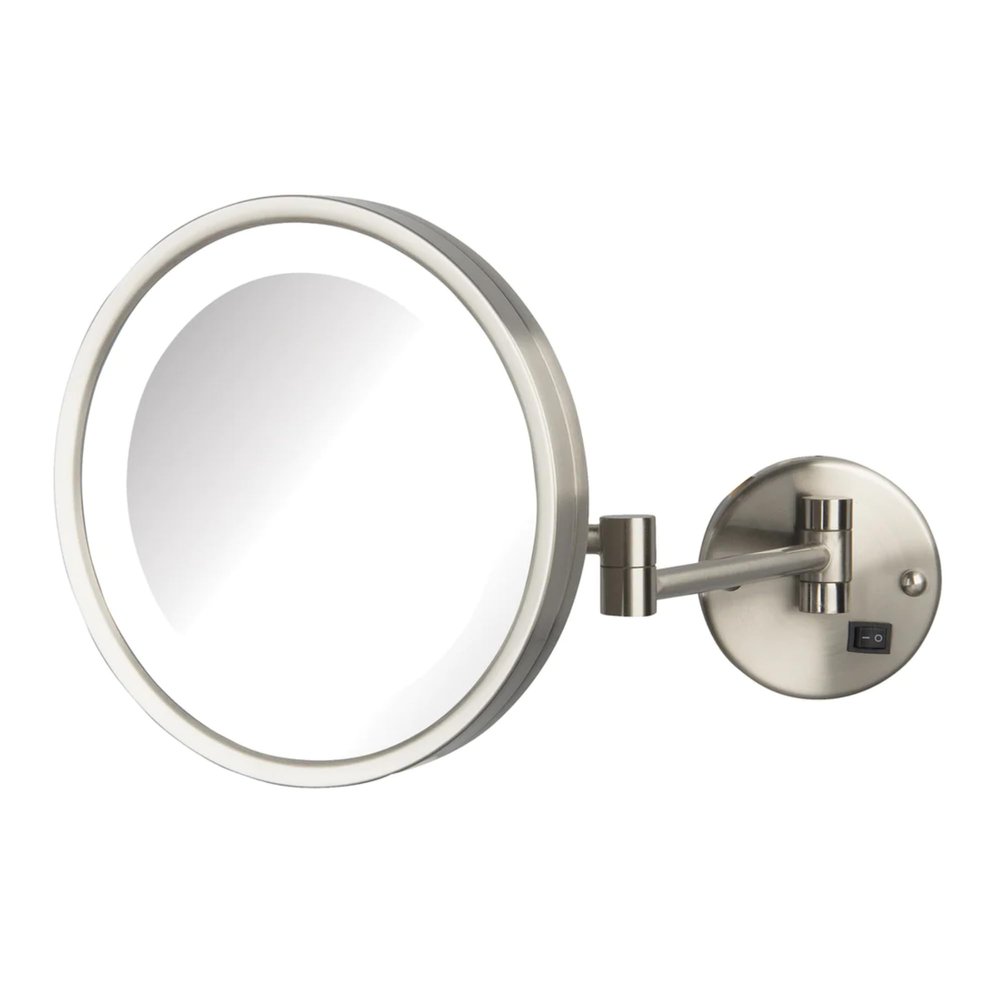 JERDON Lighted Makeup Mirror - Hard Wired Wall Mount Magnifying Mirror with LED Lights - Brushed Nickel Finish - 9.5-Inch Diameter - Model HL1016NLD