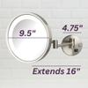 JERDON Lighted Makeup Mirror - Hard Wired Wall Mount Magnifying Mirror with LED Lights - Brushed Nickel Finish - 9.5-Inch Diameter - Model HL1016NLD view 3