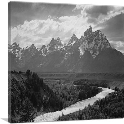 ARTCANVAS Grand Teton - National Park - Wyoming Canvas Art Print Stretched Framed Painting Picture Poster Giclee Wall Decor by Ansel Adams - 40" x 26" (0.75" Deep)