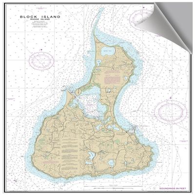 Maptech Block Island, RI Decorative Topographic Chart, Full Color, Smooth Finish, 24 x 34 inches