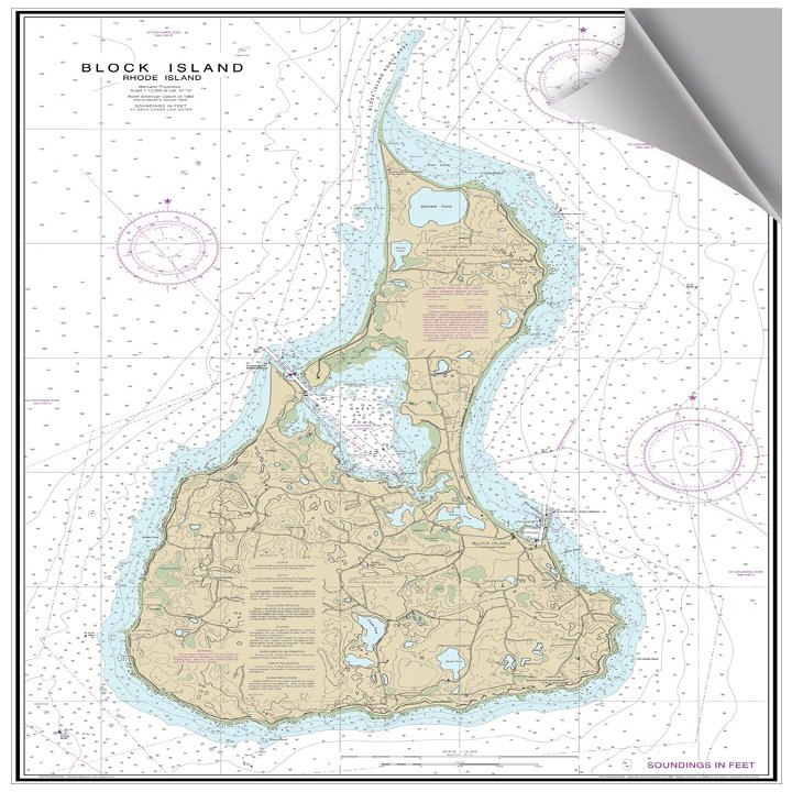 Maptech Block Island, RI Decorative Topographic Chart, Full Color, Smooth Finish, 24 x 34 inches