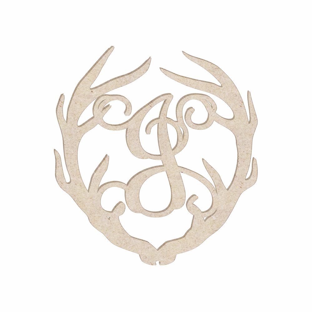 12" Antler Monogram Cutout Unfinished Wood Unpainted Initial J (Sizes 12"-30")