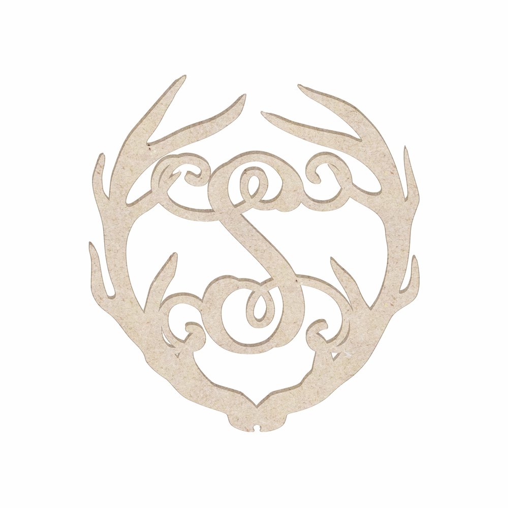 12" Antler Monogram Cutout Unfinished Wood Unpainted Initial S (Sizes 12"-30")