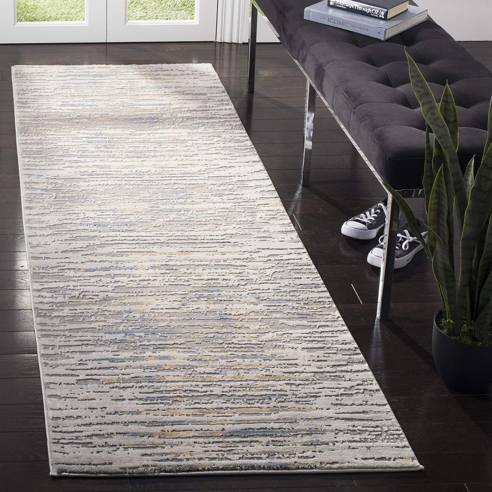 SAFAVIEH Meadow Collection 2'7" x 8' Grey Gold MDW179D Modern Abstract Runner Rug