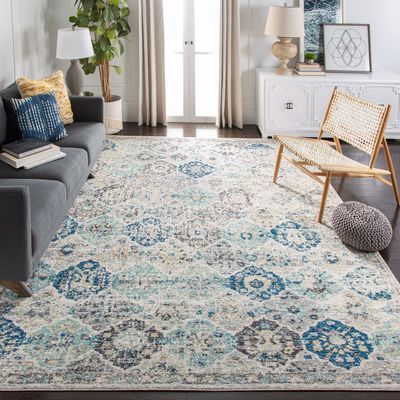 SAFAVIEH Area Rug 8x10 - Madison Collection - Large - Ivory & Aqua, Boho Chic Distressed Design, Non-Shedding & Easy Cleaning, Ideal for Living Room, Bedroom, Office, Dining Space (MAD611A)