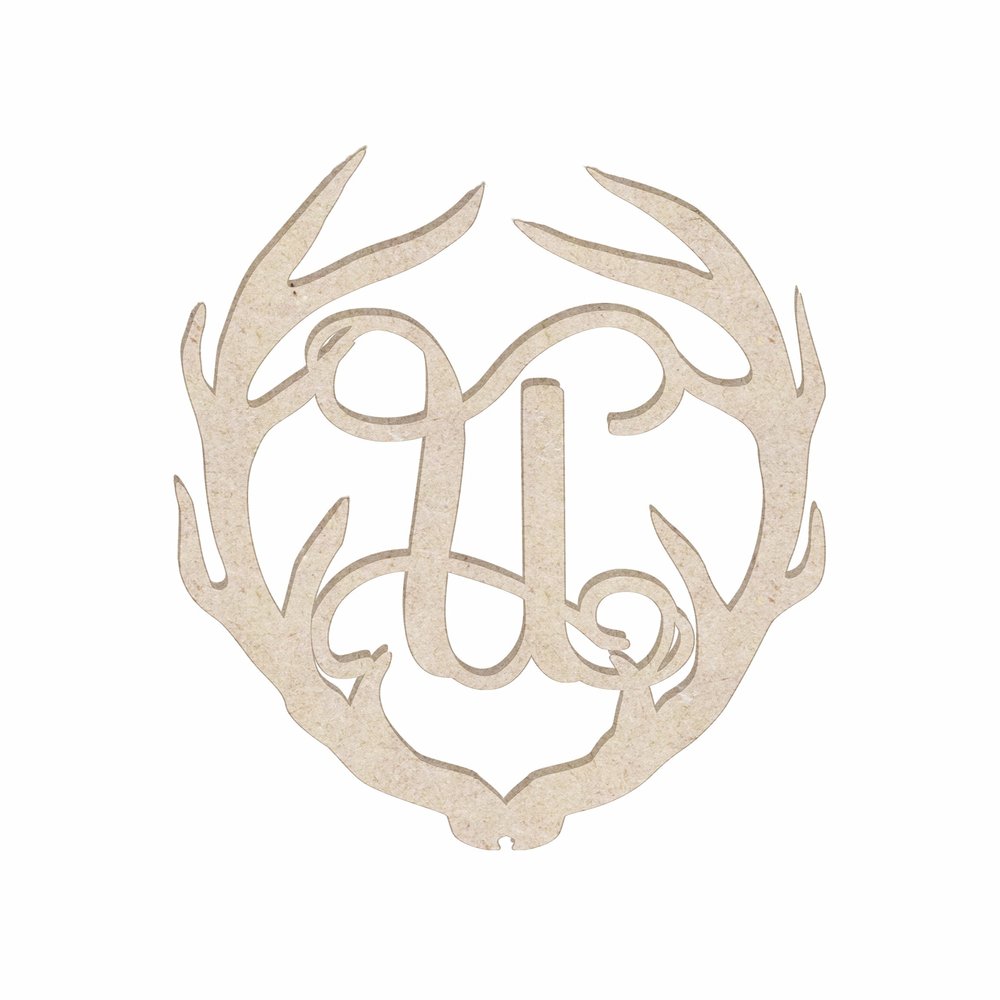 12" Antler Monogram Cutout Unfinished Wood Unpainted Initial U (Sizes 12"-30")