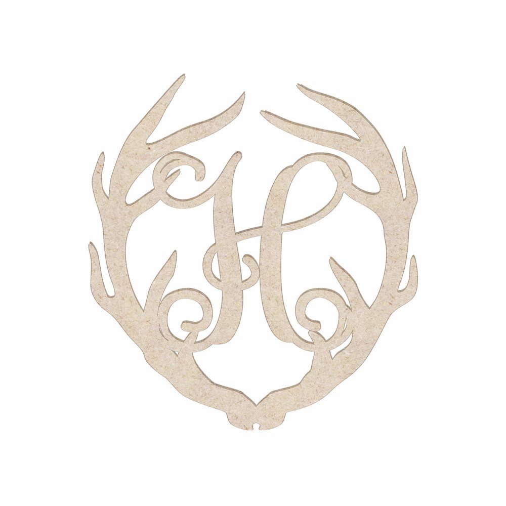 12" Antler Monogram Cutout Unfinished Wood Unpainted Initial H (Sizes 12"-30")