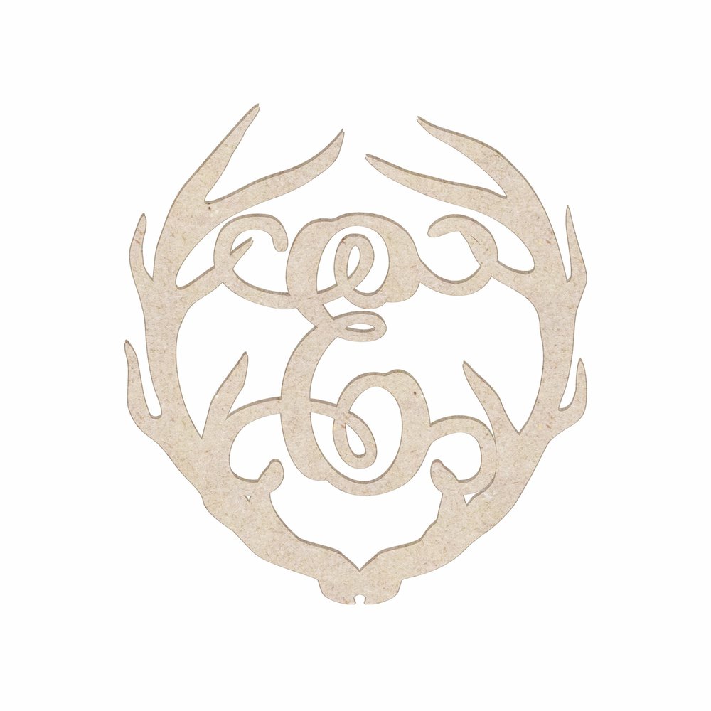 12" Antler Monogram Cutout Unfinished Wood Unpainted Initial E (Sizes 12"-30")