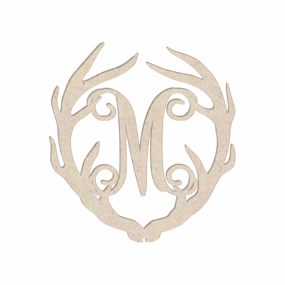 12" Antler Monogram Cutout Unfinished Wood Unpainted Initial M (Sizes 12"-30")