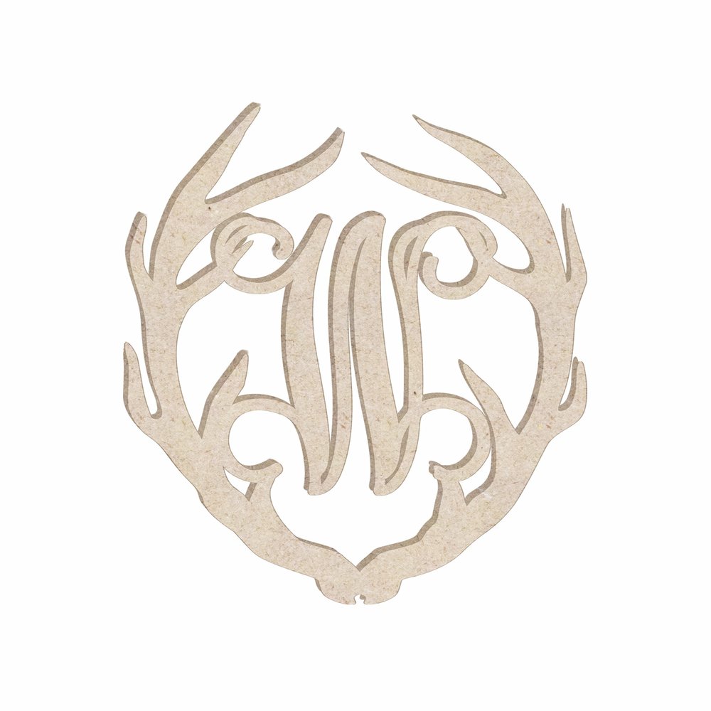 12" Antler Monogram Cutout Unfinished Wood Unpainted Initial W (Sizes 12"-30")