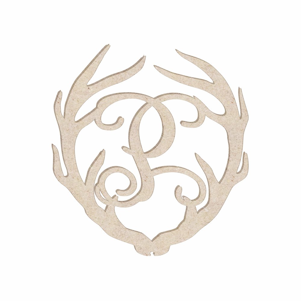 12" Antler Monogram Cutout Unfinished Wood Unpainted Initial P (Sizes 12"-30")