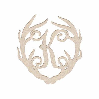 12" Antler Monogram Cutout Unfinished Wood Unpainted Initial K (Sizes 12"-30")