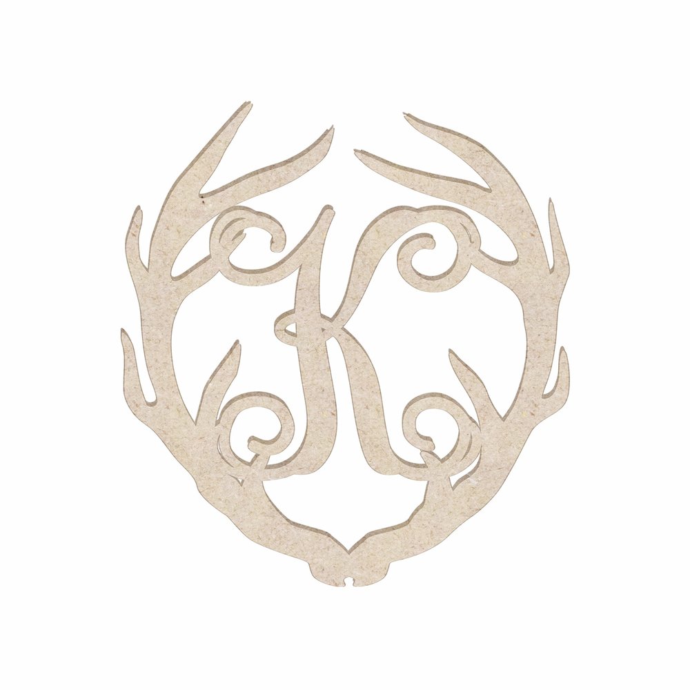 12" Antler Monogram Cutout Unfinished Wood Unpainted Initial K (Sizes 12"-30")