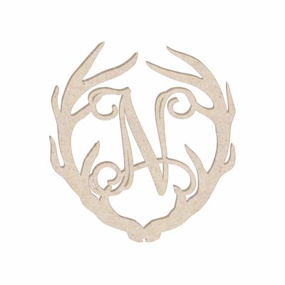 12" Antler Monogram Cutout Unfinished Wood Unpainted Initial N (Sizes 12"-30")