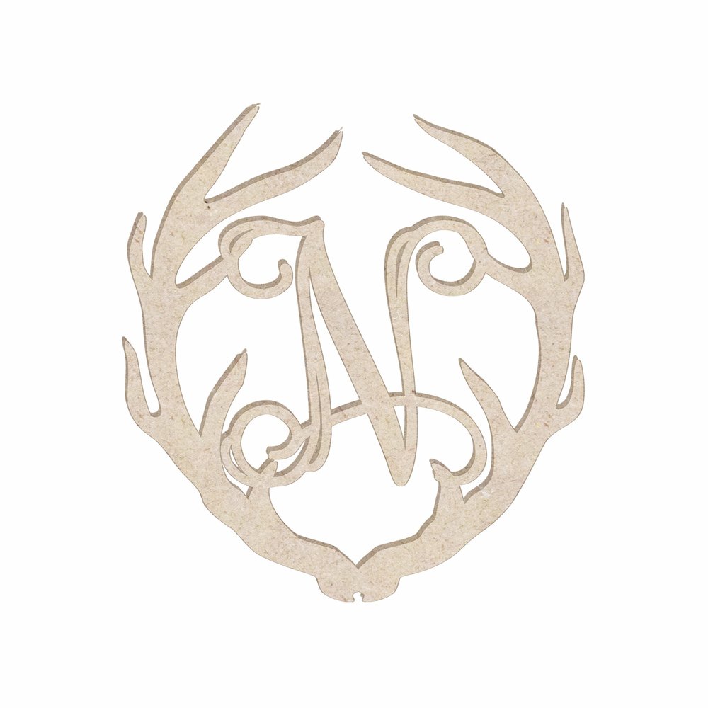 12" Antler Monogram Cutout Unfinished Wood Unpainted Initial N (Sizes 12"-30")