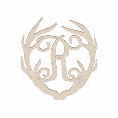 12" Antler Monogram Cutout Unfinished Wood Unpainted Initial R (Sizes 12"-30")
