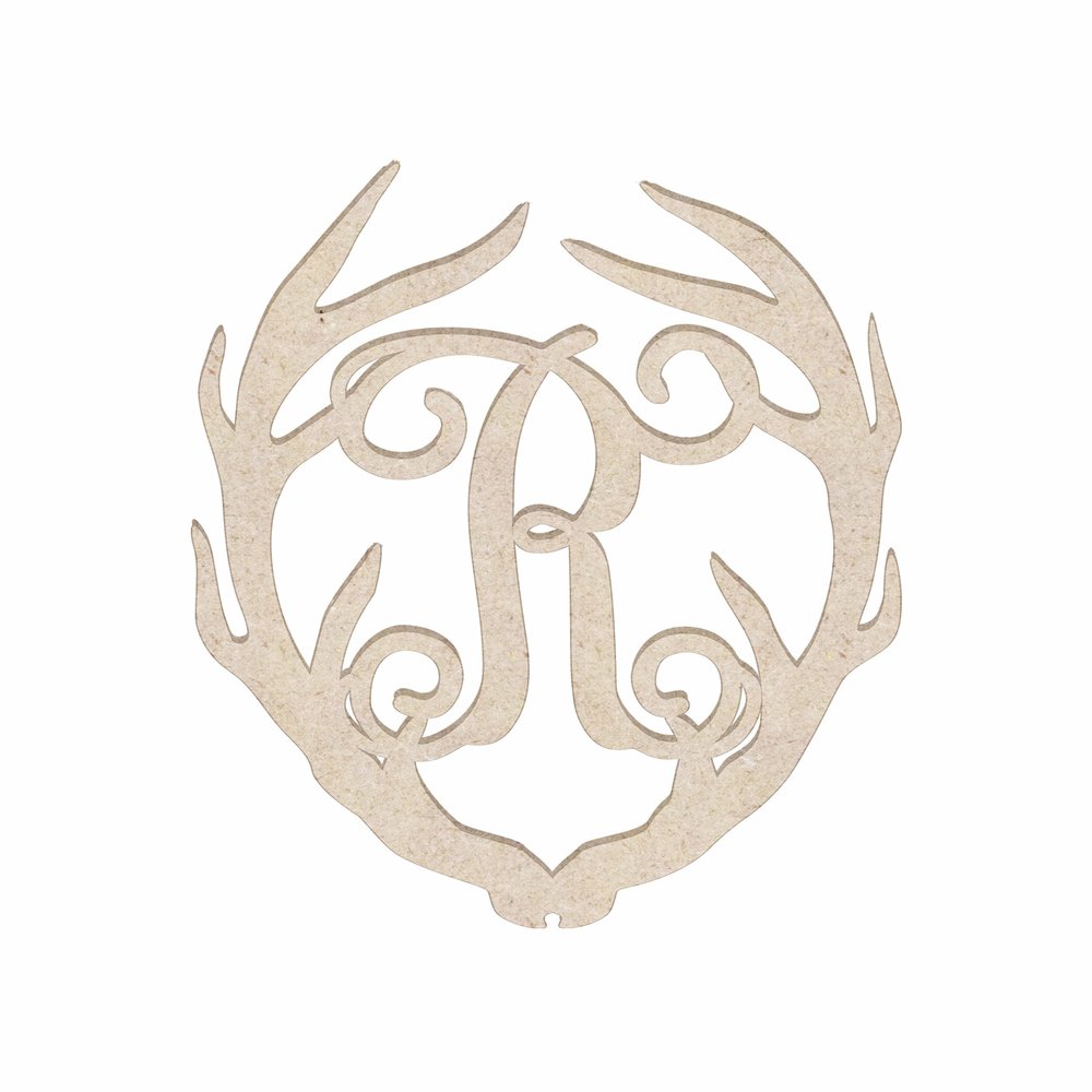 12" Antler Monogram Cutout Unfinished Wood Unpainted Initial R (Sizes 12"-30")