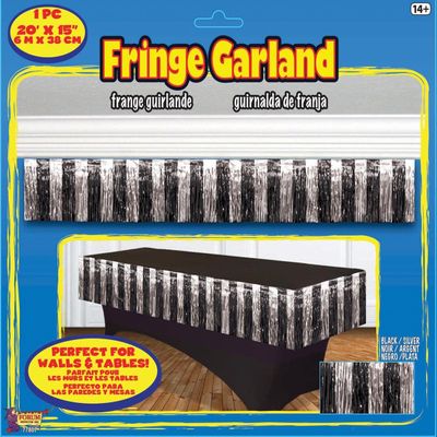 Forum Novelties Tinsel Fringe Garland, 20 feet x 15 inches, Silver/Black