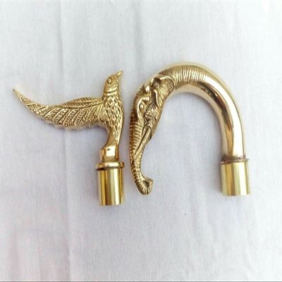PIRU Vintage Brass Walking Stick Designer Handles Combo Eagle and Elephant Head