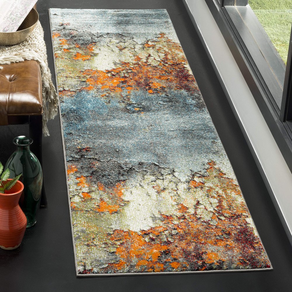 SAFAVIEH Glacier Collection Runner Rug - 2'3" x 10', Blue & Multi, Modern Abstract Design, Non-Shedding & Easy Care, Ideal for High Traffic Areas in Living Room, Bedroom (GLA125B)