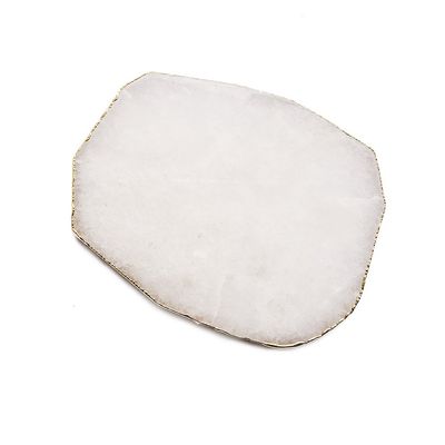 1PC) 3.5'' Natural Crystal Quartz Slice Gemstone Golden Plated Coasters Wedding Party Home Decoration,Cup Mat,Dessert plate,Irregular Rose Quartz 1PC (WHITE)