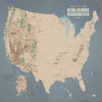 US National Wilderness Preservation System Map 24x36 Poster (Tan & Slate Blue)