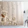 Lunarable Dandelion Shower Curtain, Realistic Design 3D Technique of Blow a Wish Flower and a Flying Butterfly Image, Cloth Fabric Bathroom Decor Set with Hooks, 69" W x 84" L, Orange Beige view 1