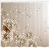 Lunarable Dandelion Shower Curtain, Realistic Design 3D Technique of Blow a Wish Flower and a Flying Butterfly Image, Cloth Fabric Bathroom Decor Set with Hooks, 69" W x 84" L, Orange Beige view 2