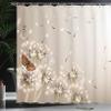 Lunarable Dandelion Shower Curtain, Realistic Design 3D Technique of Blow a Wish Flower and a Flying Butterfly Image, Cloth Fabric Bathroom Decor Set with Hooks, 69" W x 84" L, Orange Beige view 3