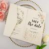 25 sets Pearl Ivory Tri Fold Vine Pocket Wedding Invitations Cards With Envelopes Laser Cut Invites(ivory) view 3