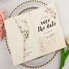 25 sets Pearl Ivory Tri Fold Vine Pocket Wedding Invitations Cards With Envelopes Laser Cut Invites(ivory) view 4