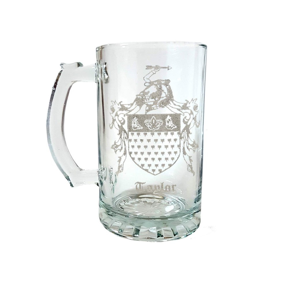 Taylor Irish Family Coat of Arms 27oz Beer Stein - Personalized Heraldic Engraving