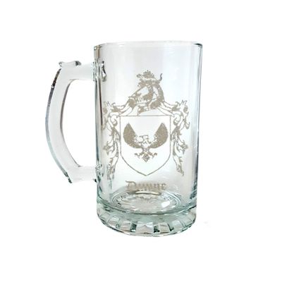 Dunne Irish Family Coat of Arms 27oz Glass Stein - Personalized Heraldic Engraving