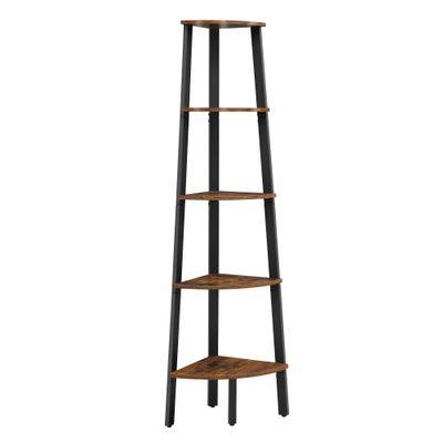 VASAGLE Corner Shelf Stand, 5-Tier Corner Bookshelf, Industrial Ladder Shelf, Plant Stand for Living Room, Office, Kitchen, Rustic Brown and Black ULLS35X