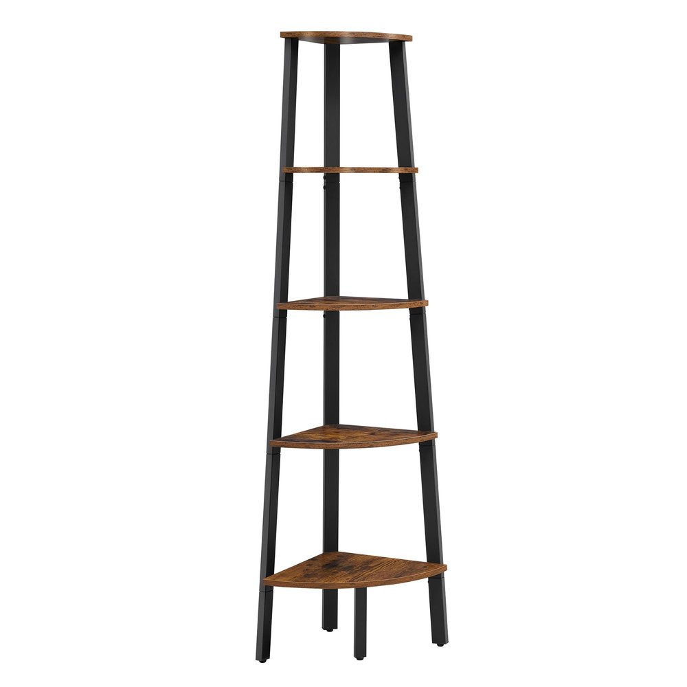 VASAGLE Corner Shelf Stand, 5-Tier Corner Bookshelf, Industrial Ladder Shelf, Plant Stand for Living Room, Office, Kitchen, Rustic Brown and Black ULLS35X