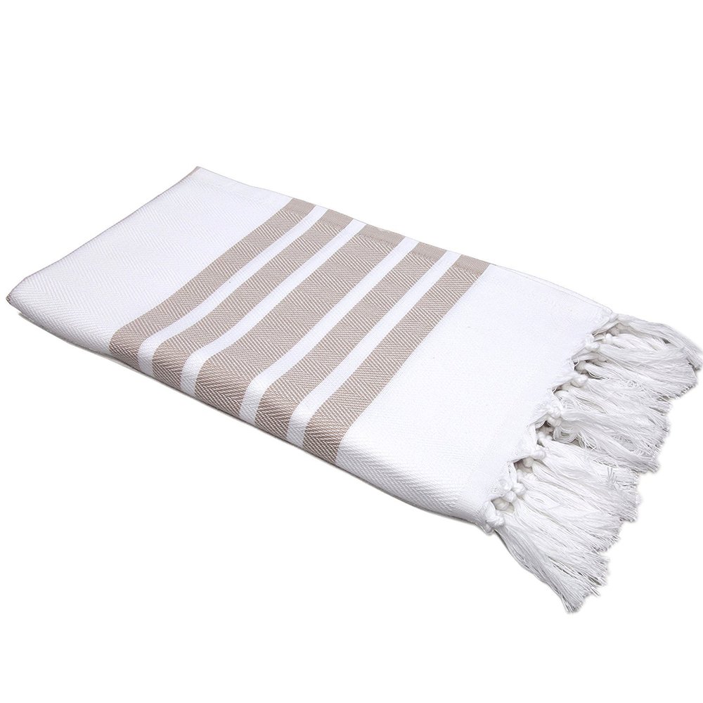 Pack of 4, Herringbone Design Peshtemal Turkish Towel Set of 4, 100% Cotton Beach Towel for Bath Spa Yoga Gym Yacht Pool Pilates Travel Blanket Tablecloth Camping (Large by 38" x 70") (Beige)