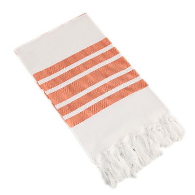 Pack of 4, Herringbone Design Peshtemal Turkish Towel Set of 4, 100% Cotton Beach Towel for Bath Spa Yoga Gym Yacht Pool Pilates Travel Blanket Tablecloth Camping (Large by 38" x 70") (Orange)