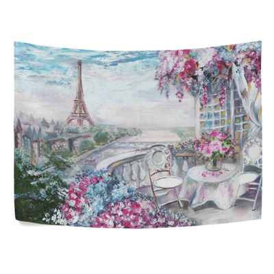 ALAZA Tapestry Wall Hanging Throw Polyester Home Decor, Eiffel Tower And Flower Painting Wall Decorations for Living Room Bedroom Apartment Dorm Bedspread 80 X 60 inch