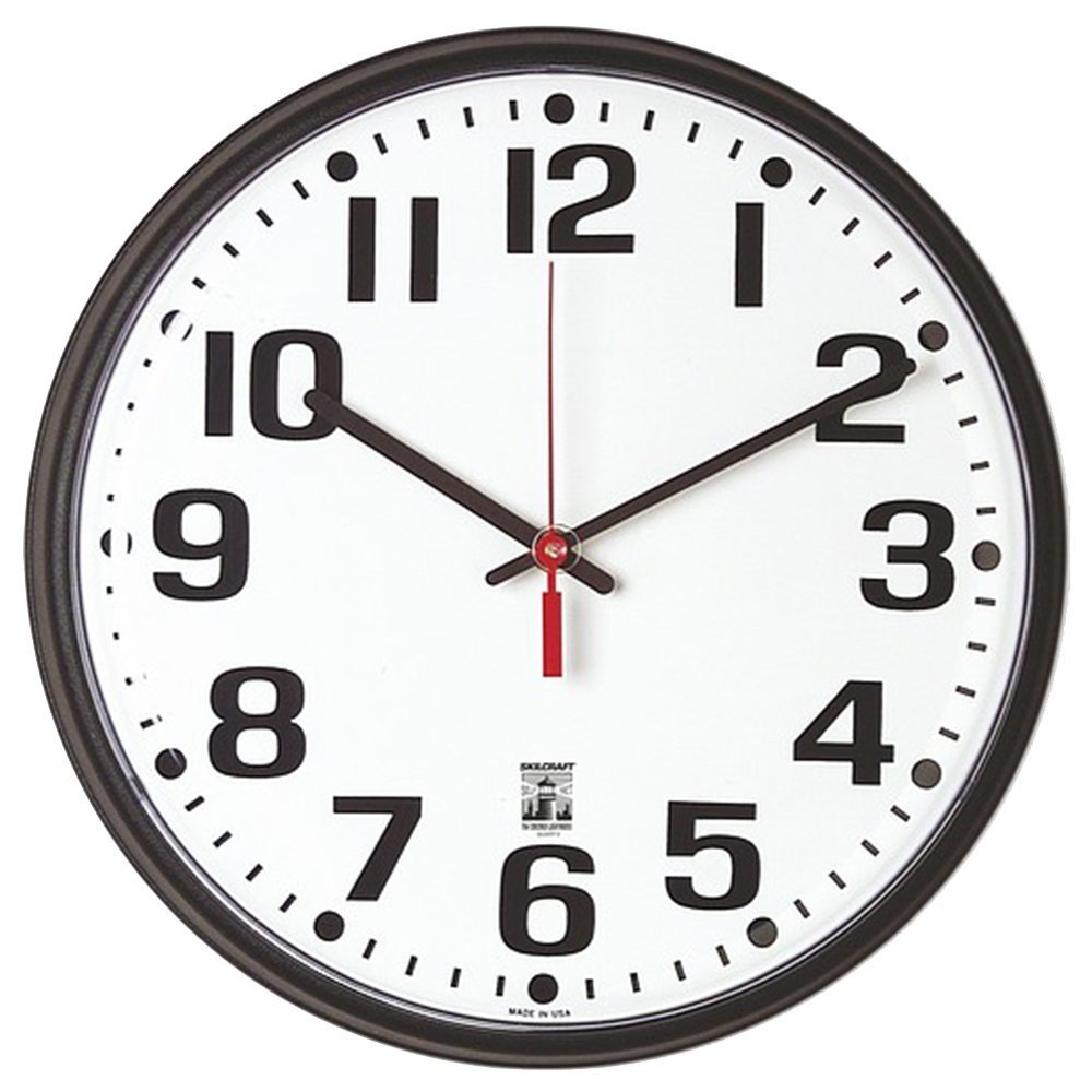 AbilityOne - NSN5573148 - Self-Set Wall Clock Plastic Slimline Frame - 12.75 in Diameter - Black Case/White Face