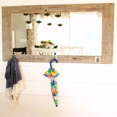 MyBarnwoodFrames - Rustic Reclaimed Barn Wood Mirror with Iron Hooks (Coat Rack) (18x22 Inches, 3 Hooks)