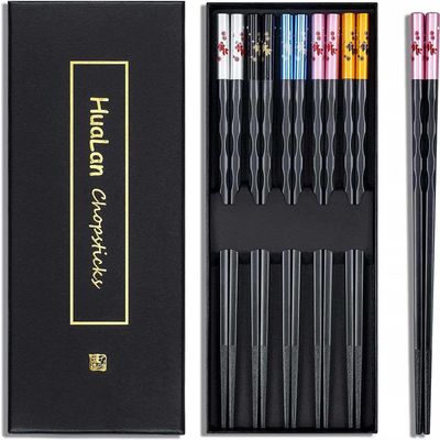 Fiberglass Chopsticks Series - Japanese Non-Slip Chopstick, Reusable Chop Sticks Dishwasher Safe, 5 Pairs, Gift Set, 9.9 Inches,Golden Fish