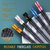 Fiberglass Chopsticks Series - Japanese Non-Slip Chopstick, Reusable Chop Sticks Dishwasher Safe, 5 Pairs, Gift Set, 9.9 Inches,Golden Fish view 2