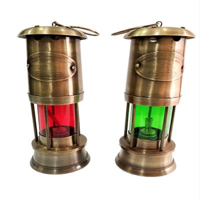 Antique Brass Miner Lamp Nautical Maritime Ship Decor Boat Miner Red/Green Oil Lamp Light