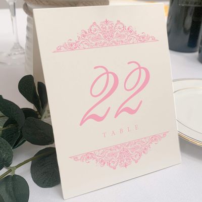Paisley Wedding Table Numbers (Select Color/Quantity), Champagne, Pink, 1-90, Double Sided, Tent or Use in a Stand, Great for Parties & Restaurants - Made in the USA
